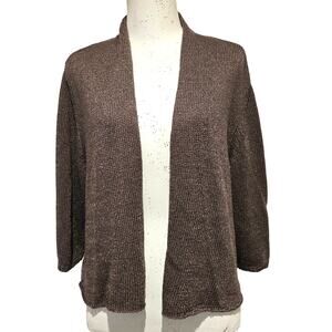 Eileen Fisher XL Silk Blend Knit Open Front Cardigan Brown Shrug Coastal Taupe